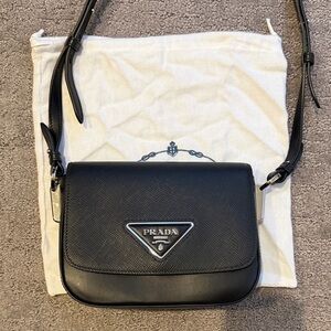 Prada Identity Black Saffiano leather Crossbody Bag with Silver Accents